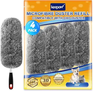 KEEPOW 4 Pack Upgraded Microfiber Duster Refills Compatible with OXO Extendable Duster, Reusable Washable Head Replacements for Cleaning, Compatible with OXO Microfiber Duster (Handle Not Included)