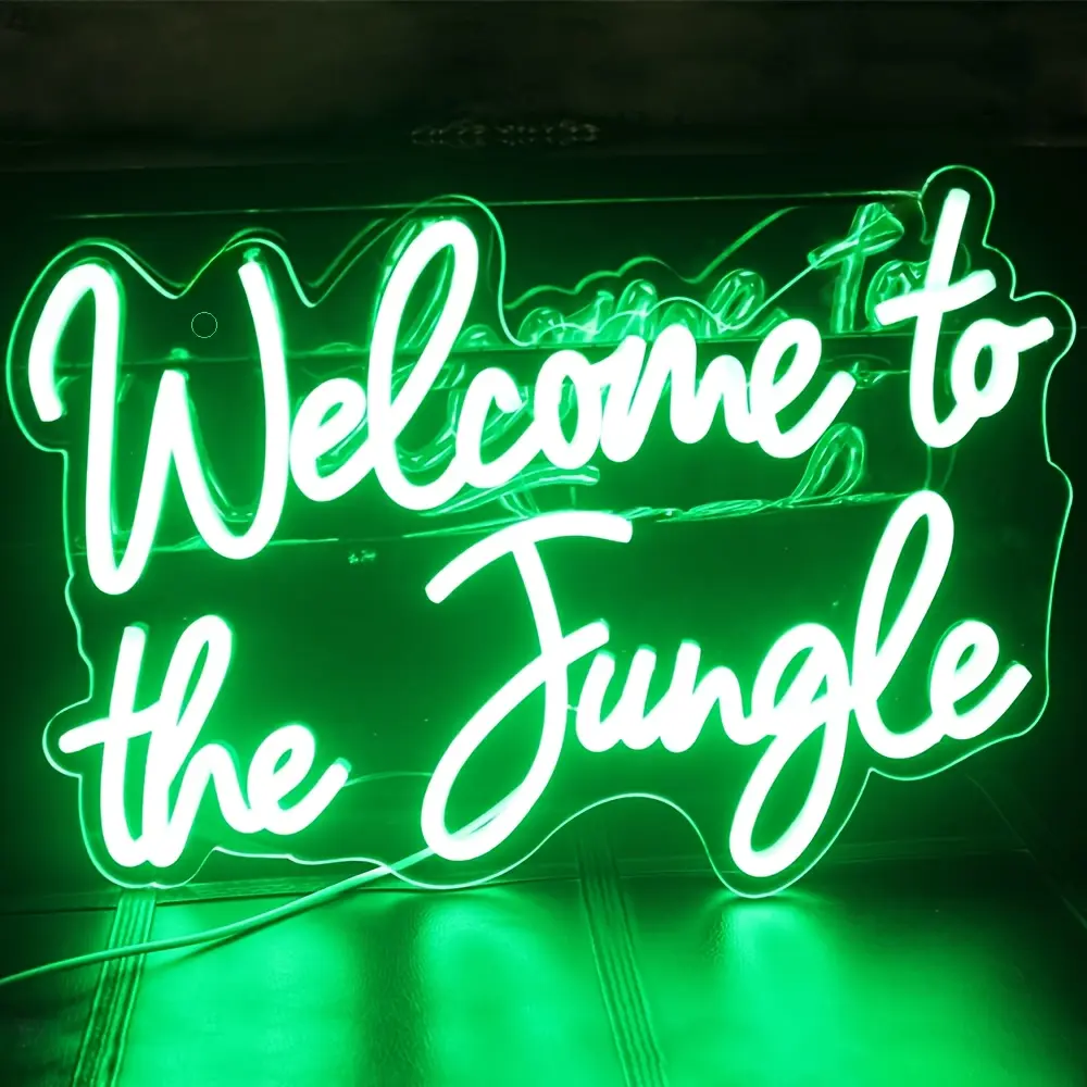 Serbasic Welcome to the Jungle Neon Sign Green LED Dimmable USB Powered Wall Decor for Living Room Hotel Bar Club Beach Cafe Wedding Birthday Party Gaming Room Artwork Bedroom Home Decor, Room Decor, Living Room Decor