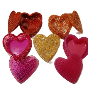 Resin Heart Shaped Trinket Box with Lid - Various Colors Including Red, Pink, Yellow, and Brown for Storage