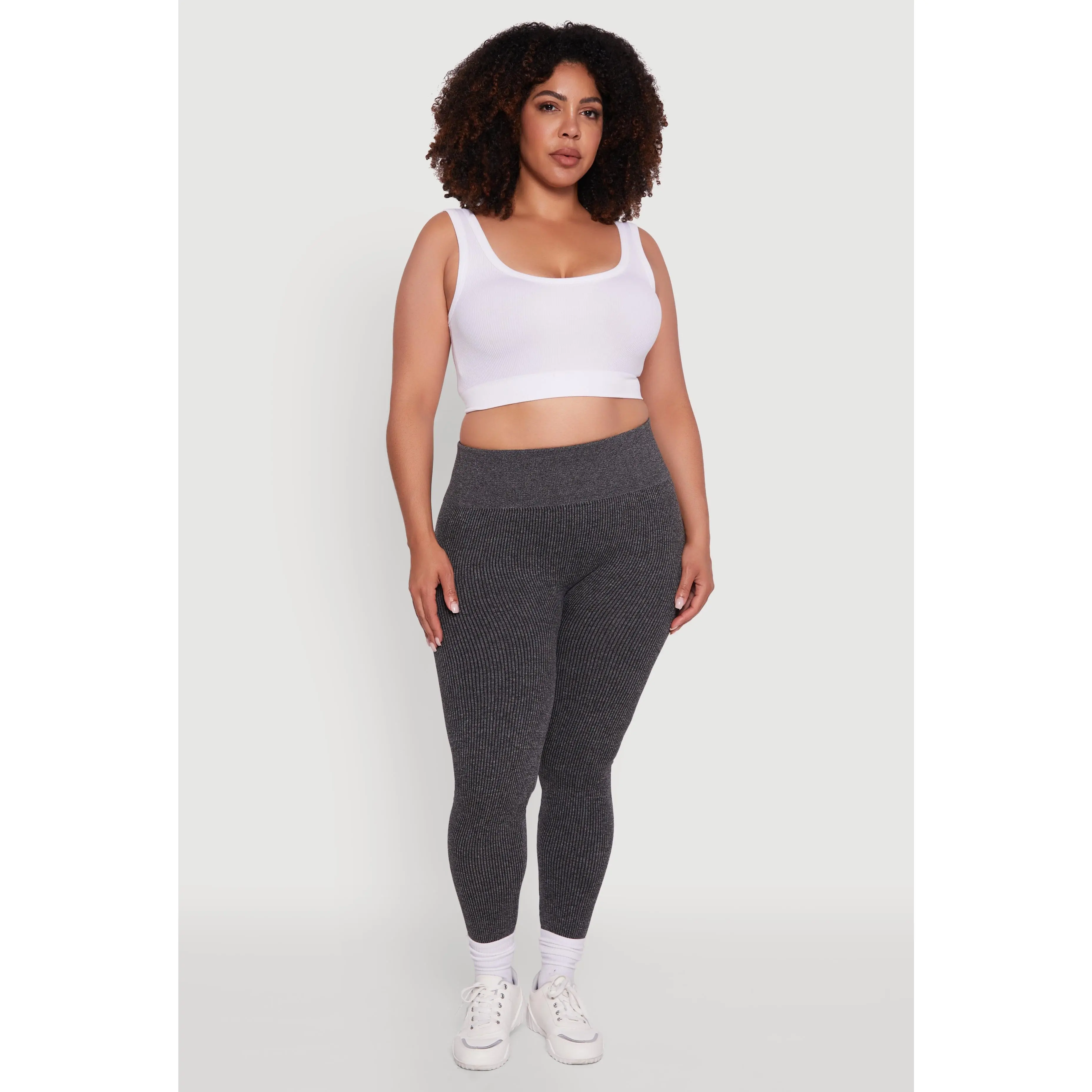 Plus Size High Waisted Ribbed Knit Fleece Lined Leggings