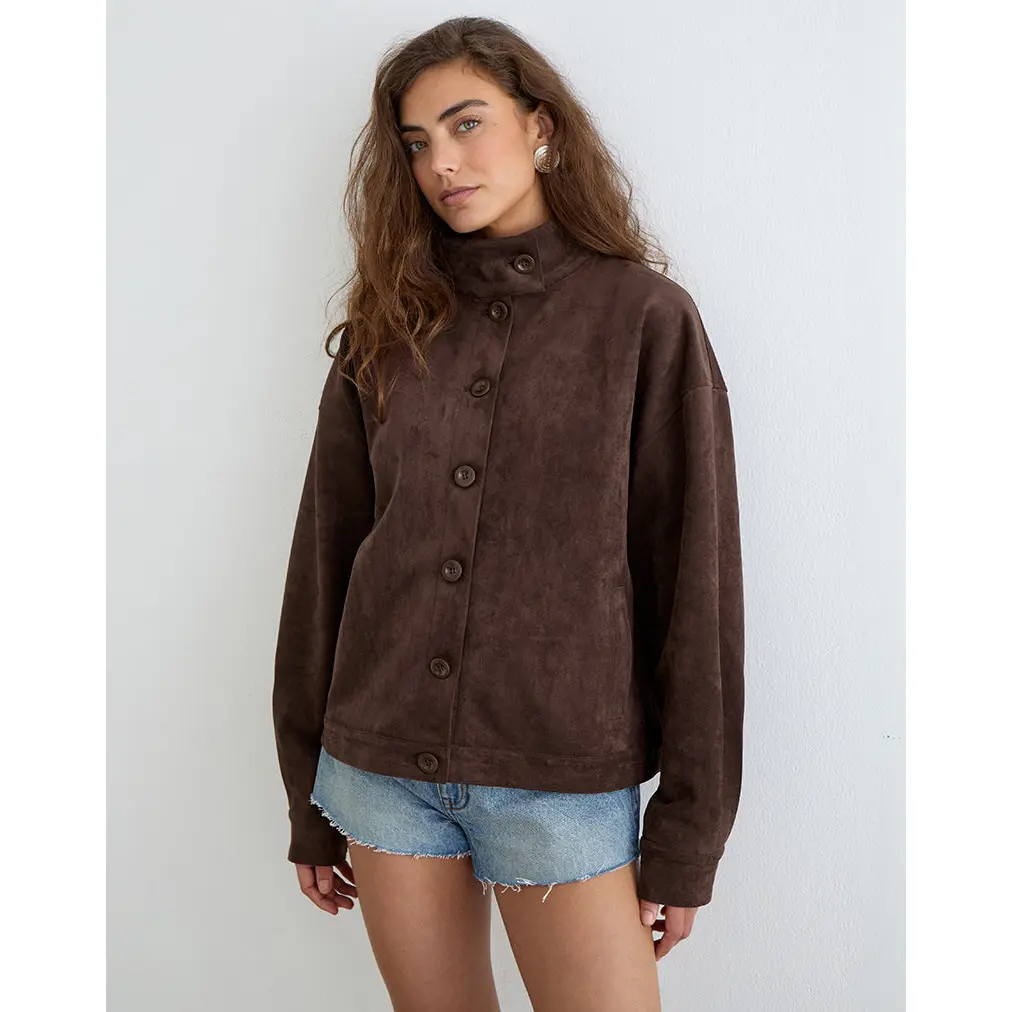 Lastika Jacket in Faux Suede Dark Brown