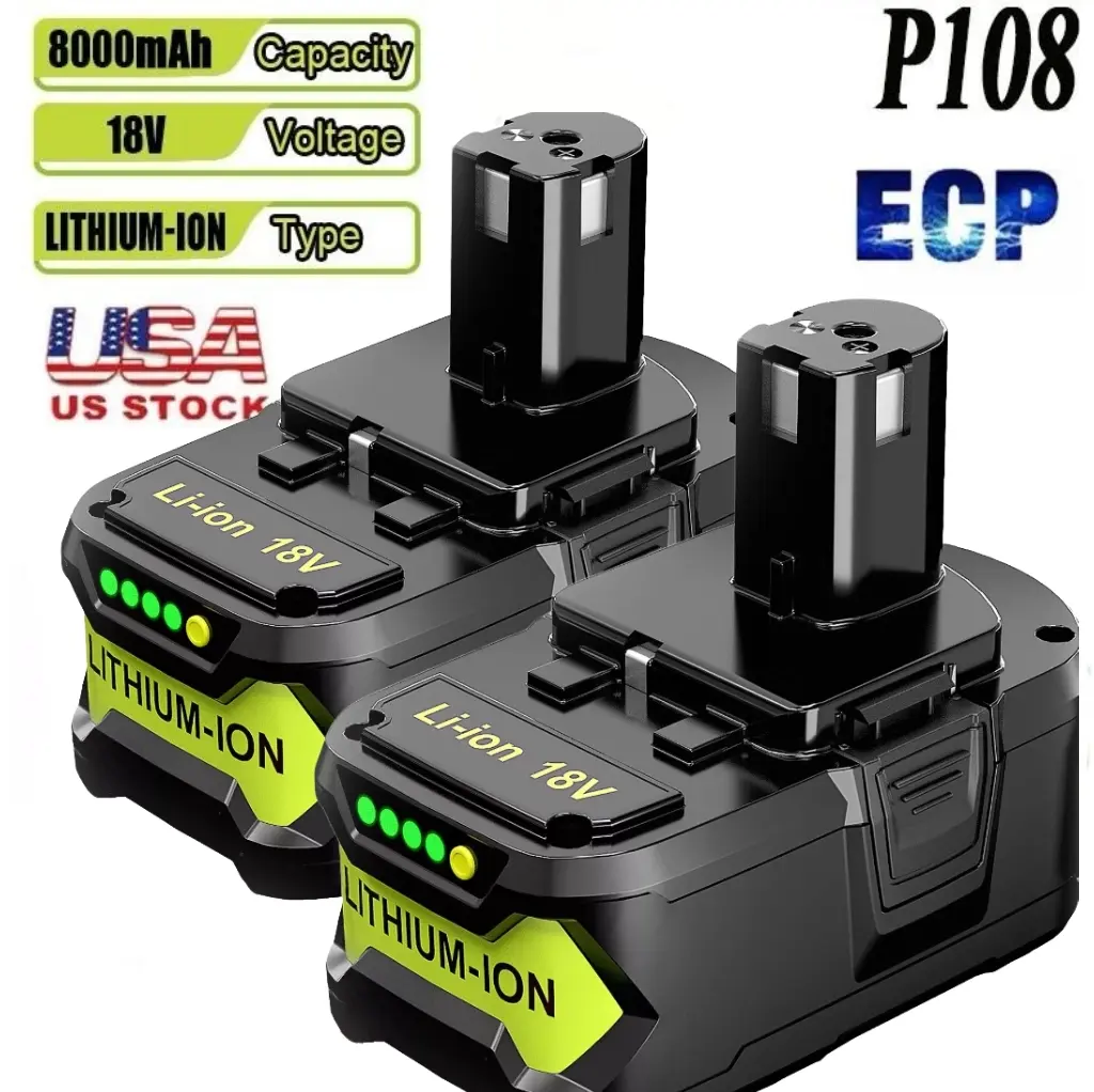 High Capacity Battery 8.0AH For RYOBI P108 18V One Plus 18 Volt Lithium-Ion