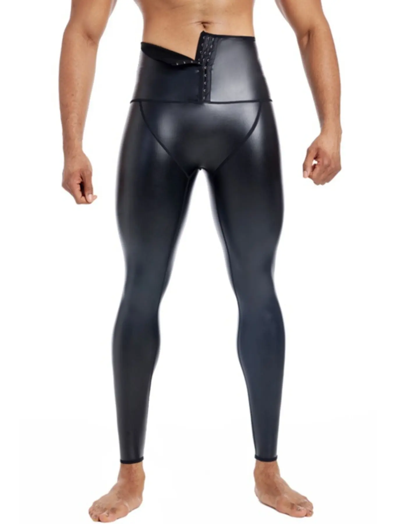 High-waisted Breasted Leather Pants, Belly Pants, Men's Shaping Nine-point Pants, Waist Beauty Pants, Seamless Thin Fitness Pants