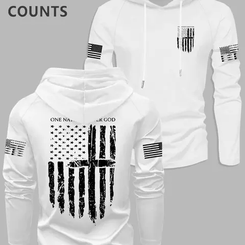Men's Trendy Hooded Long Sleeve Tee Shirt, Flag Series Graphic Print Design, Casual Daily Wear & Outdoor Fashion, Streetwear Casual Style, Spring Fall Season