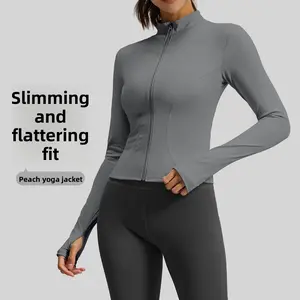 Yoga jacket high elastic breathable stand-up neck zipper sportswear nude slim slim running fitness top Oversized Grey Couple Hoodies