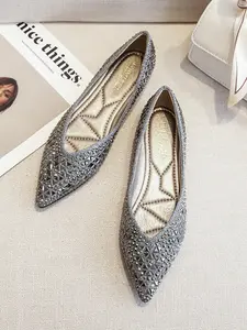 Women's Soft Sole Slip-On Shoes, Ballerina Flats, Rhinestone Design, Spring New Arrival, Comfortable Casual Footwear for Daily Wear