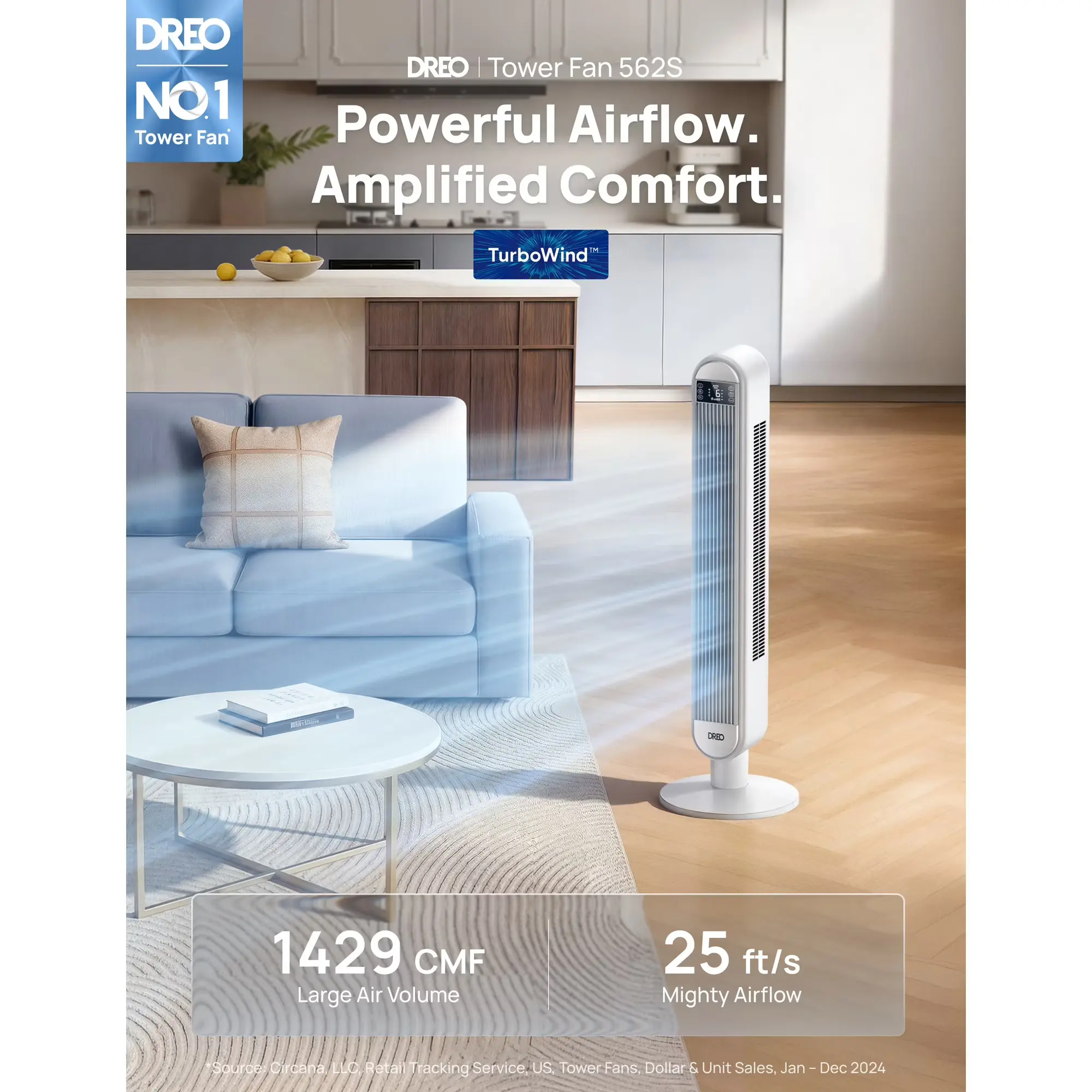 DREO 42" SmartTower Fan for Home, Standing Bladeless Fan with WiFi Voice Control, 90° Oscillating Fan with LED, 12H Timer, 6 Speeds 4 Modes, 25ft/s High Velocity, Ultra Quiet Bedroom Fan, white