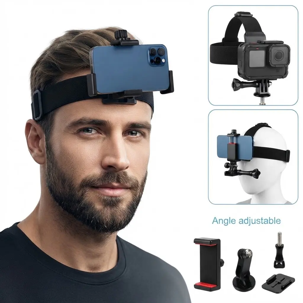 POV Headband Cell Phone Mount, Hands-Free Head Strap Phone Holder with 360° Adjustable First-Person View, Universal Smartphone Mount for Live Streaming Vlogging Cooking DIY