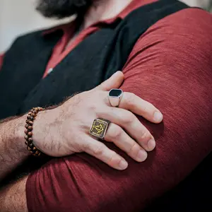 FaithHeart Masonic Rings Stainless Steel Square Signet Rings Freemason Symbol Ring