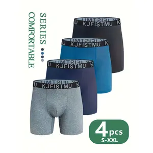 4-pack KJFISTMU Men's Breathable Boxer Briefs - High-elasticity mid-rise solid color underwear, suitable for running, fitness, and everyday wear, multi-color set - Fashionable men's gift, high-elasticity fabric men's sports styl Soft Stylish Stretchy