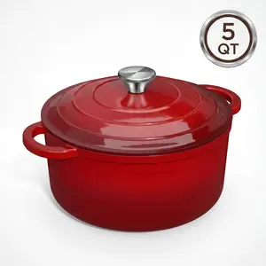 Enameled Cast Iron Dutch Oven - 5QT Red Pot with Lid, Heavy-Duty Cookware for Braising, Roasting, Baking, Soups, Stews - Home & Professional Kitchens, Non-Stick, Oven Safe Up to 500° F, Dual Handles, Works On All Stovetops