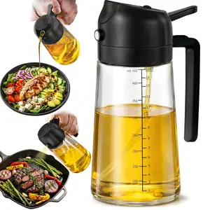 FineDine 16oz Oil Sprayer & Dispenser, 2 in 1 Olive Oil Spray Bottle for Cooking, Air Fryer, Salad, BBQ & Baking – Dual Spray Mist & Stream, Refillable Glass Bottle with Measurement Marks