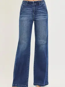RISEN High Rise Wide Leg Slanted Pocket Jeans