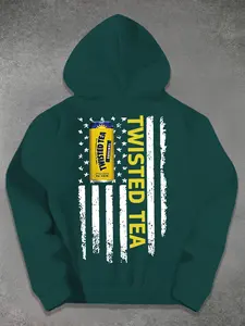 Unisex Men's Letter & Flag & Can Print, Street Casual Regular Fit Kangaroo Pocket Long Sleeve Hooded Sweatshirt, Men's Top for Fall & Winter, Hoodie Print Hoodies