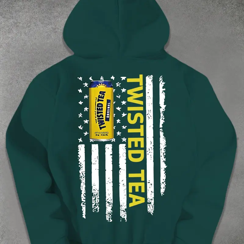 Unisex Men's Letter & Flag & Can Print, Street Casual Regular Fit Kangaroo Pocket Long Sleeve Hooded Sweatshirt, Men's Top for Fall & Winter, Graphic Hoodie, Hoodie Print Hoodies, Trendy Hoodie Sweatshirt