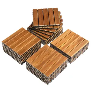 27pcs Interlocking Wood Deck Tiles, 11.8"x11.8", Waterproof Pine Flooring with Drainage, for Patio, Balcony, Poolside, Backyard, Indoor and Outdoor Use