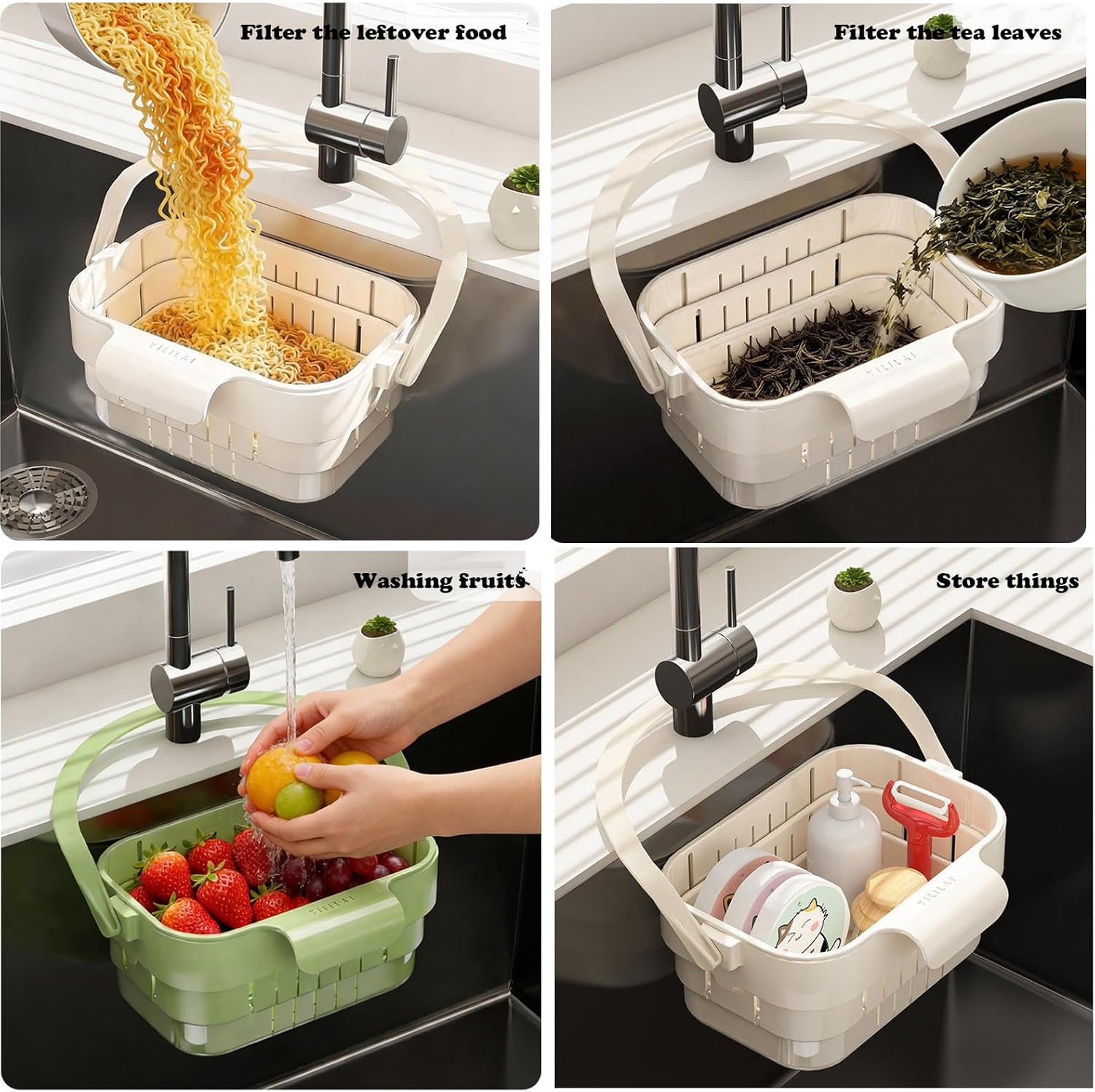 AA Foldable Hanging Kitchen Sink Drain Basket, Stainless Steel Kitchen Accessories - Hands-Free Hygienic Design, High-Efficiency Anti-Clog System, Tool-Free Installation, Slim Space-Saving, Easy-Clean, Low-Maintenance Strainer Kitchenware
