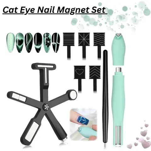 Cat Eye Nail Magnet Set – 3-in-1 Heart Magnet, 6-in-1 Nail Art Magnet with Magnetic Pen Tool for DIY Cat Eye Gel Polish Designs at Home