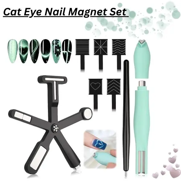 Cat Eye Nail Magnet Set – 3-in-1 Heart Magnet, 6-in-1 Nail Art Magnet with Magnetic Pen Tool for DIY Cat Eye Gel Polish Designs at Home