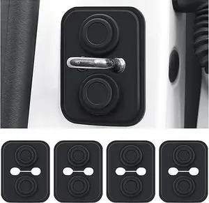 4PCS Thickened Car Door Strike Protector Square Shaped Silicone Car Door Lock Cover Noise Reduction Universal Self Adhesive Car Door Latch Guard