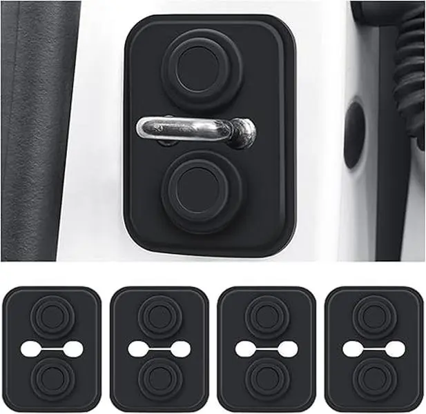 4PCS Thickened Car Door Strike Protector Square Shaped Silicone Car Door Lock Cover Noise Reduction Universal Self Adhesive Car Door Latch Guard