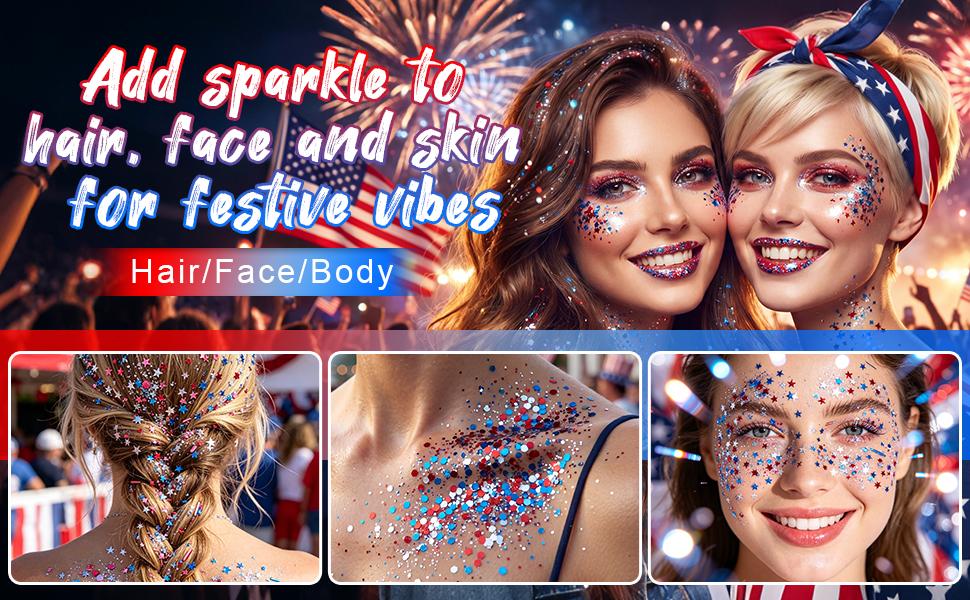 Red White and Blue Star Face Glitter Stick,Waterproof Body&Hair Glitter,Patriotic USA Flag Sparkle Stick for World Soccer Game Independence Day 250 Anniversary Makeup,Outfit Accessories for Kids, for Independence Day Party, Festival & Fun Holiday Look Red White and Blue Star Face Glitter Stick,Waterproof Body&Hair Glitter,Patriotic USA Flag Sparkle Stick for World Soccer Game Independence Day 250 Anniversary Makeup,Outfit Accessories for Kids, for Independence Day Party, Festival & Fun Holiday Look