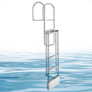 VEVOR Retractable Dock Ladder, 5 Steps, Aluminum Alloy Pontoon Boat Swim Ladder with Auto-Lift Float, Non-Slip Wide Steps, 500 lbs Weight Capacity, Adjustable Height, for Lake Pool Marine Boarding