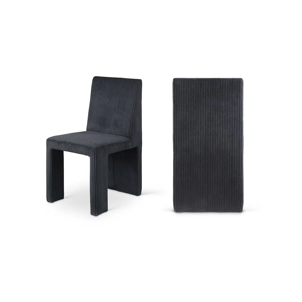 Art Deco Upholstered Benson Black Microsuede-Corduroy Fabric Dining Chair, Set of 2