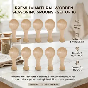 Mini Wooden Spoon Set 10  PCS for Spice Jars, Salt Cellar, Sugar Bowl, Small Natural Wood Scoop for Honey, Tea, Coffee, Jam, Durable Eco Friendly Condiment Spoons for Kitchen Storage Accessories and Pantry Organization