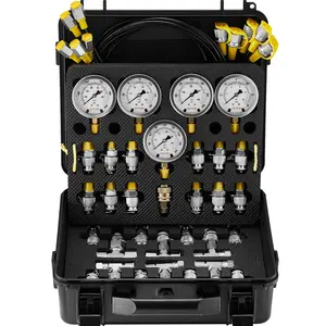 VEVOR TKS-4 Hydraulic Pressure Test Kit with Tire Pressure Gauge, 5 Dual-Scale Gauges (10/100/250/400/600bar), 13 Couplings, 14 Tee Connectors, 5 Test Hoses, Stainless Steel Components, Carry Box for Excavators, Tractors