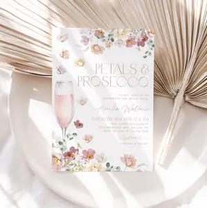 Petals and Prosecco Bridal Shower Invitation, Pink Pastel Petals and Prosecco Bridal Shower Invite, Editable Bridal Shower