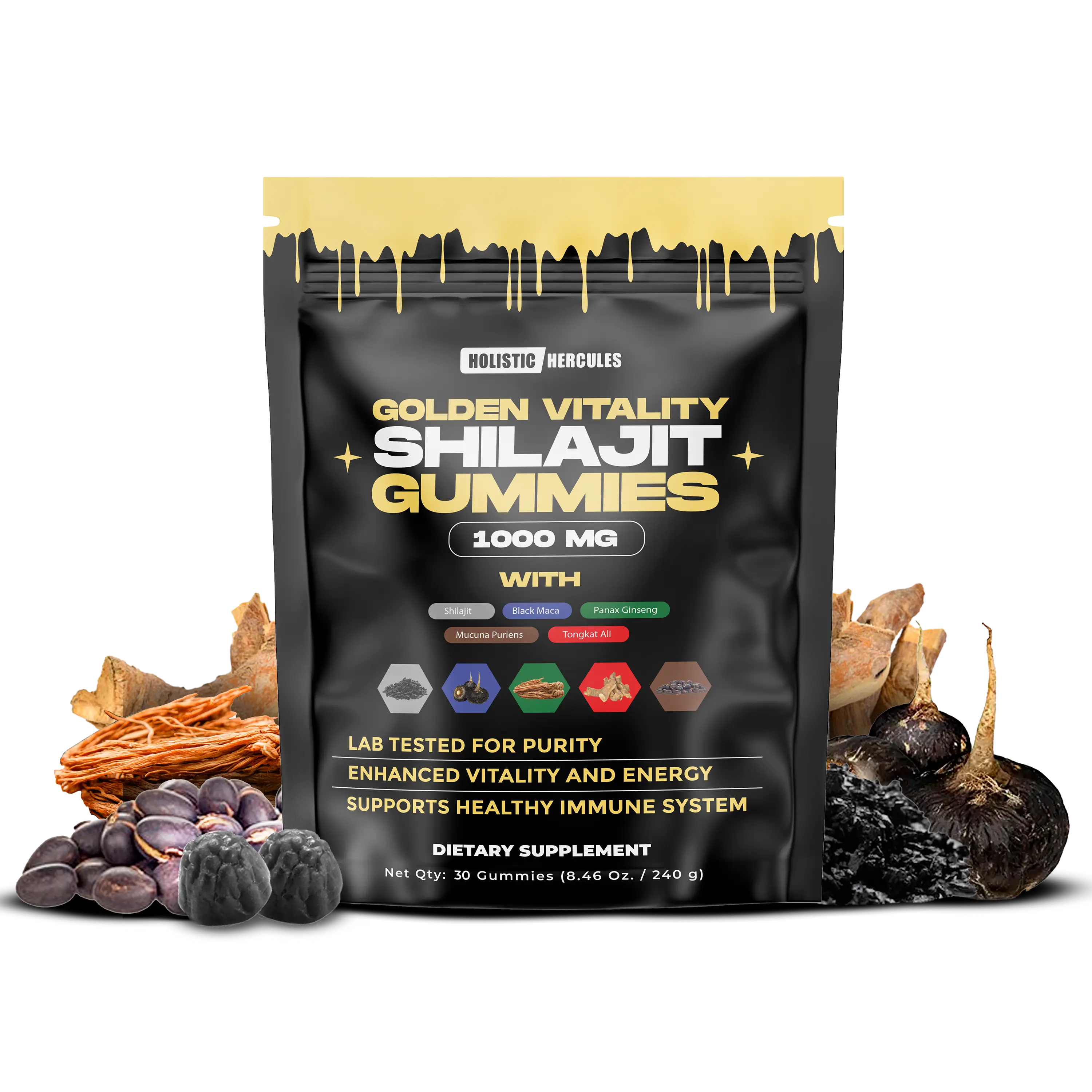 Hercules Shilajit Gummies- Black Maca - Ginseng - Ashwagandha - Mucuna - Tongat Ali - No Sugar gat Ali
