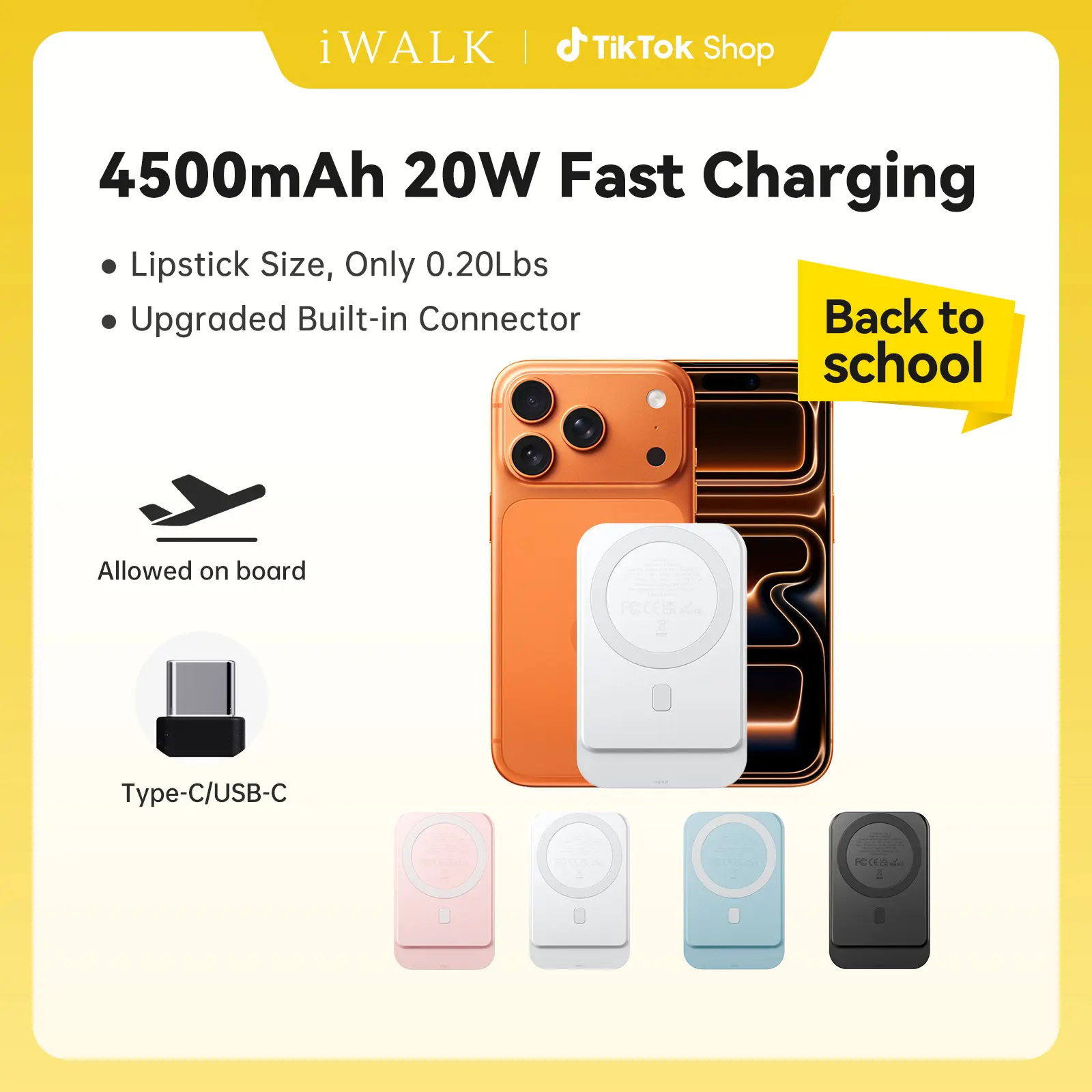 iWALK Slim Wireless Portable Charger - 5000mAh 18W PD Power Bank with LED Display, Sync, USB Cable, Digital Charging, Magnetic Phone Charger for iPhone 17/16/15/14/13/12 Series Travel Devices summerwins,summerwins Connector Chargeable,back to school tikto