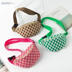 Cross-border best-selling plaid waist bag, unisex sports and fitness bag, adjustable storage bag, portable storage bag