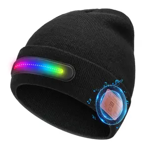 Bluetooth Beanie Hat with RGB LED Lights and Built-in Speakers - Rechargeable Wireless Music Beanie with Mic, Touch Controls, Hands-Free Calling for Running, Hiking