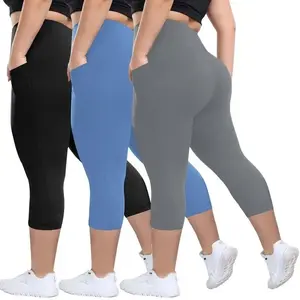 Capri Leggings with Pockets for Women High Waisted Leggings for Women - Full Length Capri Buttery Soft Yoga Pants for Workout Athletic