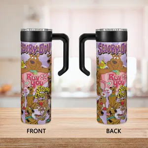20oz Scooby-Doo Insulated Tumbler with Handle, Stainless Steel Mug for Hot Cold Drinks Coffee Milk Cartoon Cup, TikTok Viral Trending Drinkware, Reusable Sports Bottle, Gift for Teens, Men, Women