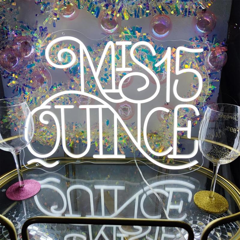 Mis 15 Quinceanera Neon Sign, Suitable for Wall Decoration, Bedroom LED Neon Sign, Suitable for Adult Ceremony, Christmas, Birthday Party, A Unique Gift for Lover, 5V Power Adapter, 15.4 * 11.4 inches (White).