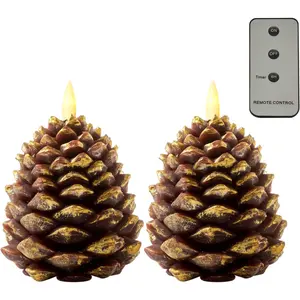 Flameless Pinecone Candles for Christmas Table Decor, Led Pine Cone Candle with Remote and Timer, Battery Operated Christmas Candle Pinecones Decoration Indoor Holiday