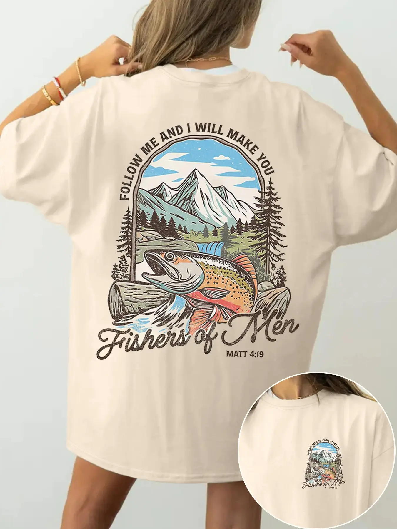 Women's Inspirational Christian Casual T-Shirt, Follow Me Fishers of Men Matt 4:19 Verse For Daily Faith Everyday Fit