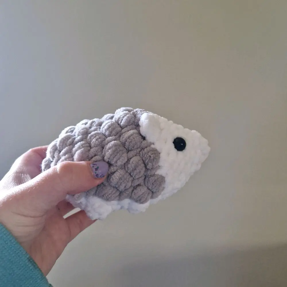Grey handmade plushie hedgehog crochet amigurumi