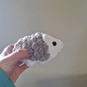 Grey handmade plushie hedgehog crochet amigurumi