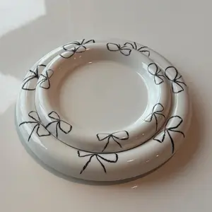 Bubble Bow Coquette Chunky Chubby Bow Plate Set - Two Cottagecore Bow Ribbon Ceramic Plates - Ideal Gift for Her, Birthday, Housewarming