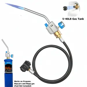 Propane Gas Torch Head with Trigger Start and 5 Foot Soft Hose, Mapp Propane Map Gas Burner for Small Diameter Heavy Duty Soldering Welding Ignition Cooking Tool