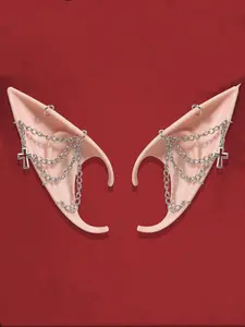 Punk Style Chain & Cross Decor Elf Ear, Fashionable Cosplay Accessories for Women & Girls, Trendy All-match & Exquisite Elf Ear for Cosplay, Party, Costume