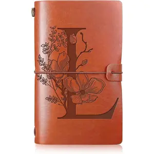 Initial Leather Travel Journal Monogrammed Notebook Appreciation Gifts Refillable Personalized Diary Writing Notepad for Women Graduation Birthday Christmas (L)