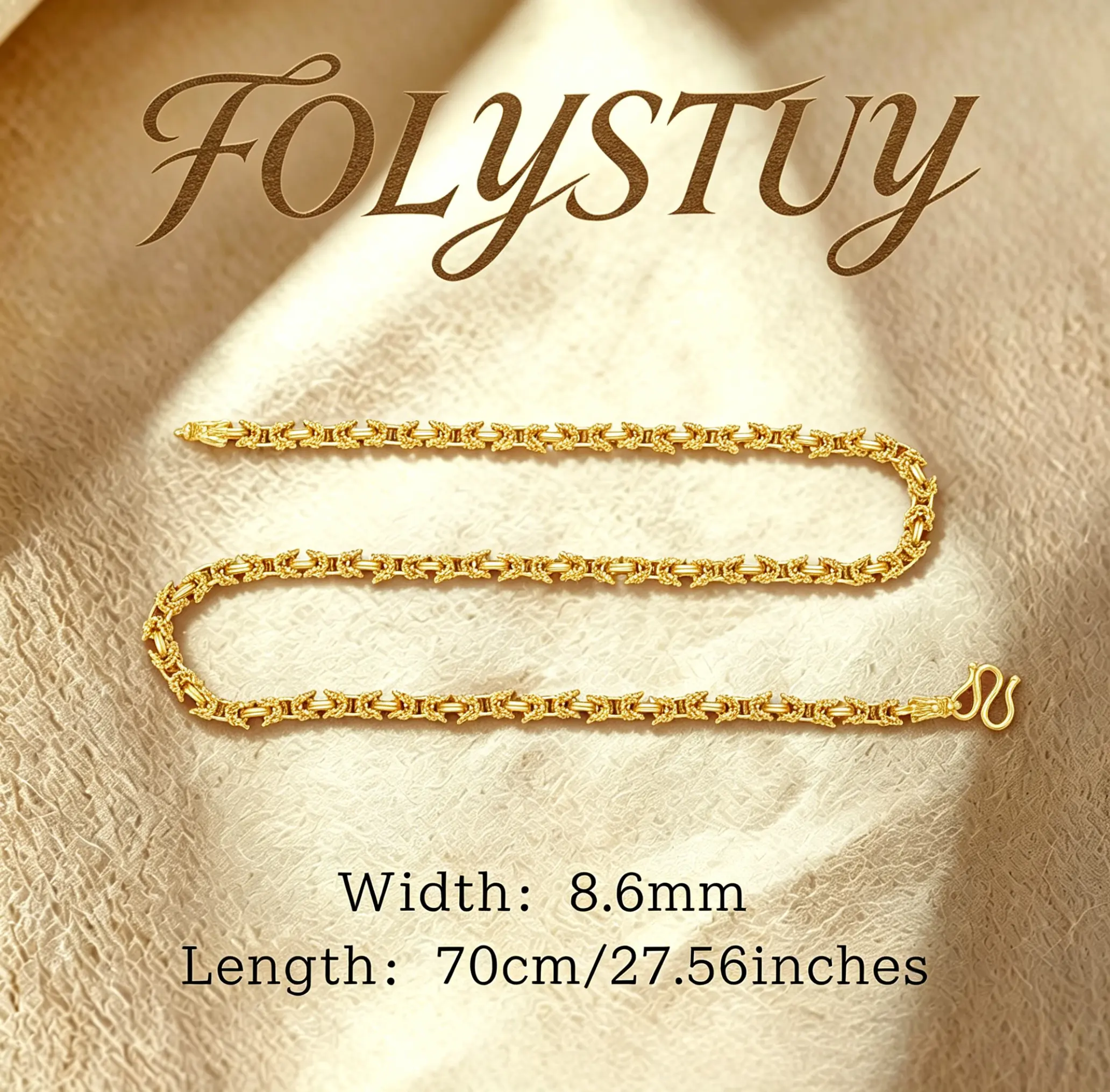 Length: 27.56 inches, Width: 8.6 mm 【FOLYSTUY (YNY11)】 Handmade large ribbed necklace, tank necklace. Can be worn with the same style bracelet.
