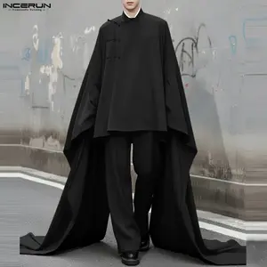 INCERUN Spring/Summer Men's Fashion Deconstructed New Chinese Style Floor-Length Long Sleeve Shirt