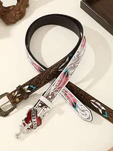 Trendy Bohemian Turquoise Oval Alloy Buckle, Vintage Fashion European Style Belt, Stylish Accessory for Men and Women