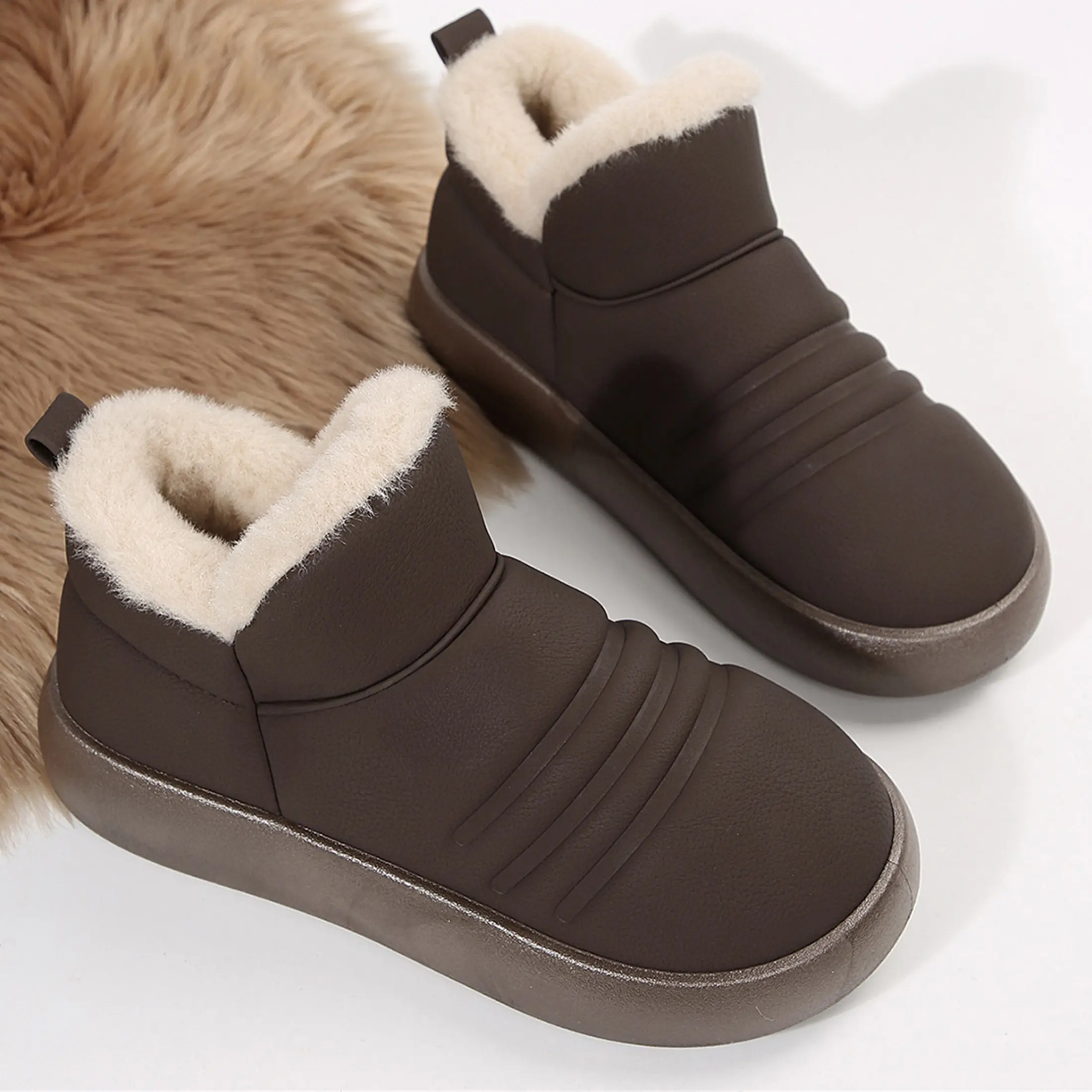 Women's Winter Warm Mini Snow Booties Fleece Plush Lined Anti-Slip Slippers Waterproof Warmth Shoes Indoor Outdoor